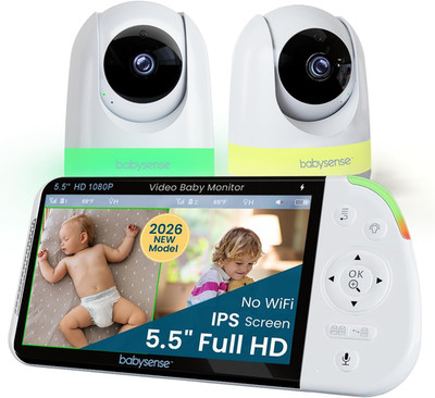 PRO Full HD 5.5'' Split Screen Baby Monitor with 2 Cameras, 6-Color Night Light,