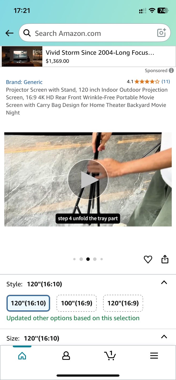 Projector Screen with Stand 120 Inch, Portable 16:9 4K HD Movie Screen