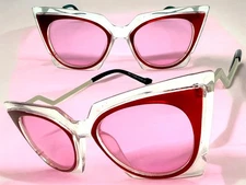 Classic Funky Vintage Retro Cat Eye Party Rave SUNGLASSES Unique Frame Pink Lens