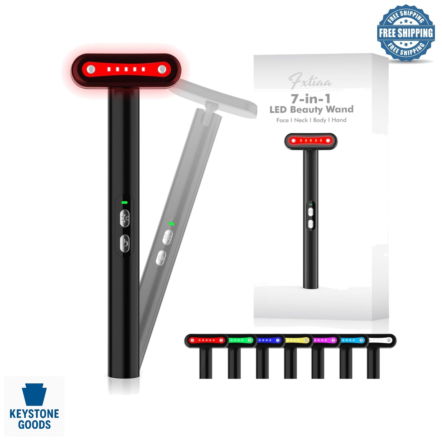 7-Color LED Face & Neck Skincare Wand for Rejuvenation