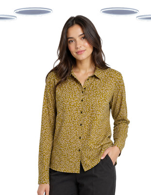 Ex White Stuff Women's Shirt -Long Sleeve Cotton Jersey Spotted Mustard (Defect)