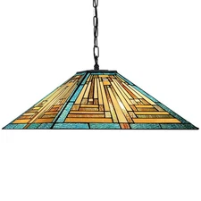COTOSS Tiffany Pendant Lights Fixtures 16 inch Green Mission Stained Glass Ha...