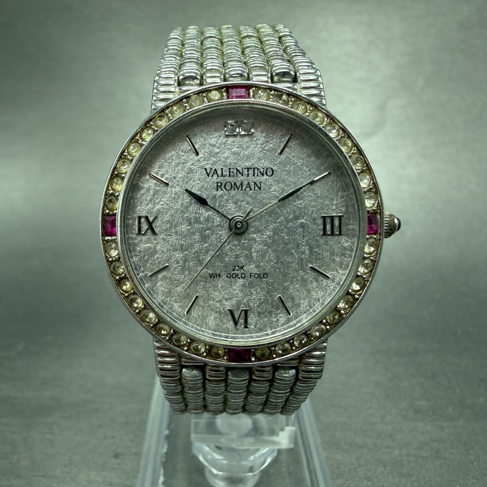 Valentino Roman Watch Unisex 31m Silver Dial Silver Tone Gem Set Bezel New Batt
