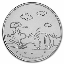 Peanuts® Baseball - Woodstock at Bat 1 oz Silver Round 99.71 per troy oz