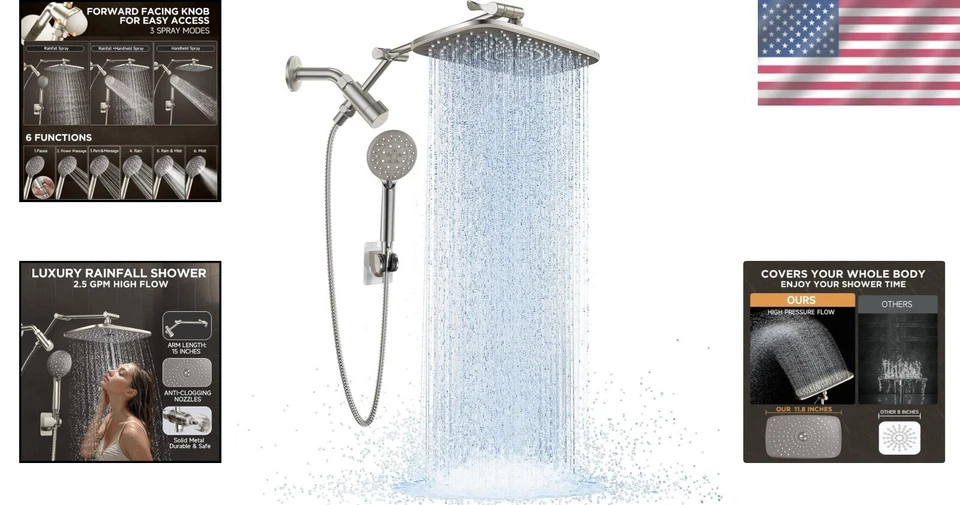 High Pressure Brushed Nickel Shower Set - Image 2 of 4