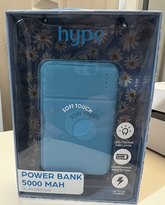 Hype 5000mAh Slim Power Bank Portable Charger Soft Touch Blue Rechargeable NIB