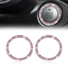 2 Pcs Crystal Rhinestone Car Engine Start Stop Decoration Ring, Push to Pink