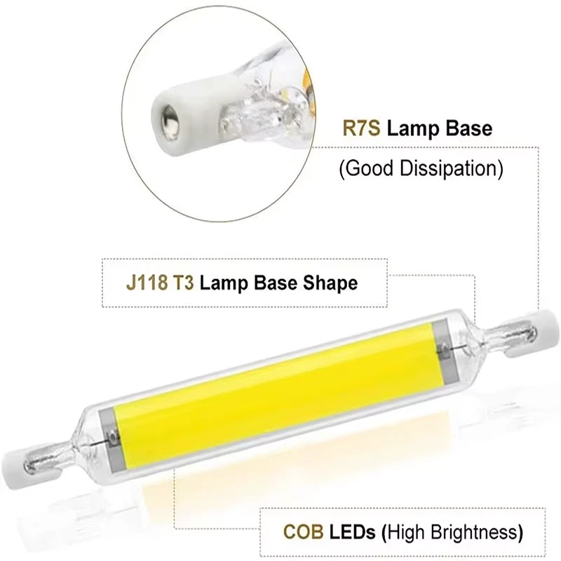 R7S LED Glasröhre COB Birne 78 mm 118 mm High Power R7S Maislampe J78 J118 Ersatz - Bild 3 von 4