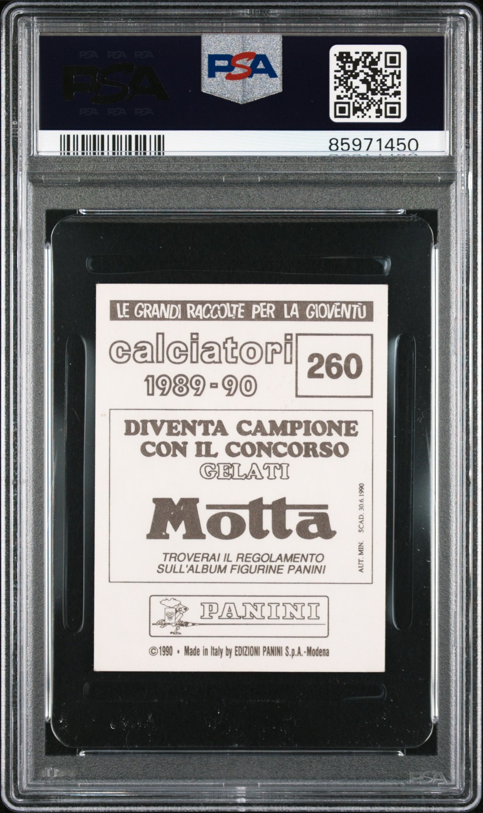 1989 PANINI CALCIATORI #260 DIEGO ARMANDO MARADONA PSA 3 view 2