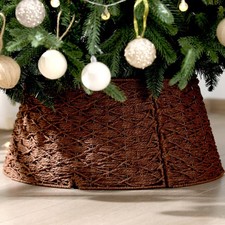 Woven Rattan Christmas Tree Collar, Neutral Wicker Tree Skirt, Rustic Farmhou...