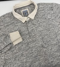 Lands End Mens XXL Authentic Rugby Shirt Gray Long Sleeve Cotton Polo
