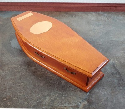 Miniature Lined Coffin Opens Wood Walnut Finish 1:12 Scale 6 3/4'' Long