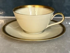 VTG Heinrich & Co Selb Bavaria Tea Cup Saucer Fine China Cream & Gold Greek Key