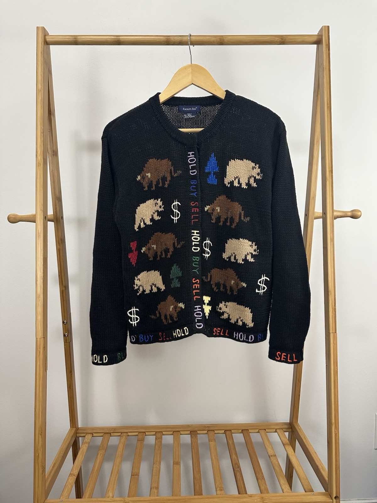 VTG Stock Crypto Market Bull Bear Sell Buy Hold S&P Nasdaq Knit Cardigan L image 2