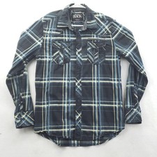 Buckle Black Shirt Mens Large Blue Plaid Slim Fit Button Front Western