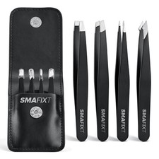 Tweezers Set 4-Piece Professional Stainless Eyebrow Hair Pluckers Eyelash Case