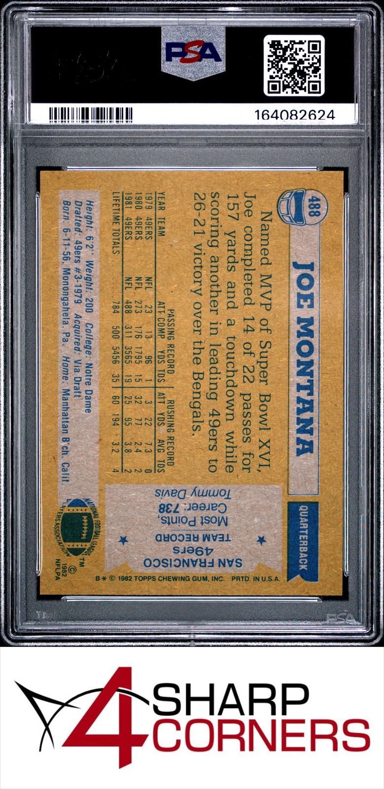 1982 TOPPS ALL-PRO #488 JOE MONTANA 49ERS HOF PSA 9 view 2