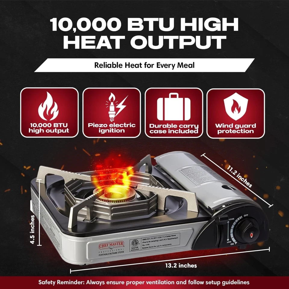 Fogão de bancada butano portátil 10.000 BTU com estojo rígido e desligamento de segurança - Imagem 4 de 4
