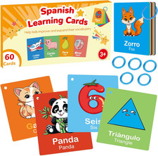 Toddler Spanish Learning Flash Cards, 60 PCS Double Sides Bilingual Flashcards f