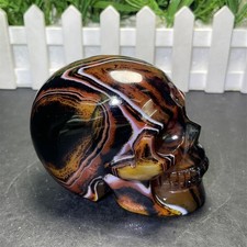 1.6LB 3.9" A++Flower Sardonyx Agate Skull Crystal Quartz Mineral Decor Carved