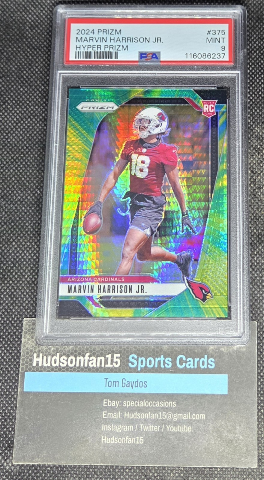 Marvin Harrison Jr. 2024 Panini Prizm #375 Rookie Hyper Prizm 173/180 PSA 9 Mint