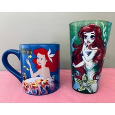 Set of 2 Disney Little Mermaid 16oz Drinking Glass 14oz Coffee Cup