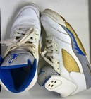 Air Jordan 5 Mid Top Leather Sneakers White/Blue/Yellow/Gray US 10.5 Laney — photo 2