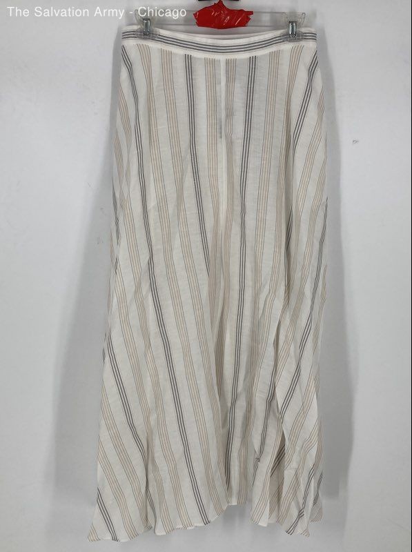 Lafayette 148 New York Womens Ivory Striped Side Zipper Long Maxi Skirt Size 4