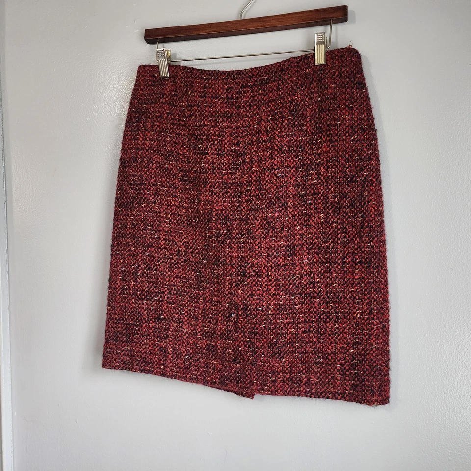 Vintage ALFANI Red Tweed Pencil Skirt Size 10 Slit work Career Court Knee Length - Image 4 of 4