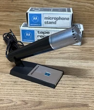 Vintage Motorola RARE Dynamic Tape Recorder Microphone & Stand Japan W/ OG Boxes