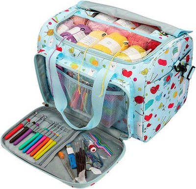 Coopay Large Knitting Bag With Multiple Compartments - Yarn Storage Organizer With PVC Top