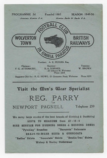 1949/50 South Midlands League Premier Div WOLVERTON TOWN & B.R. v ARLESEY TOWN