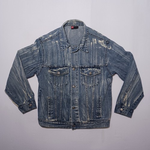 Diesel, Vintage Diesel Industry Mens Denim Jean Jacket Large Blue Bleach Striped RR55