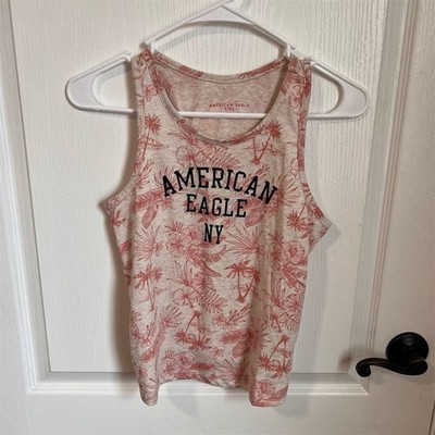 American Eagle Kids Size 14 Tropical Floral Racerback Tank Top Oatmeal Pink NWOT