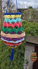 Lampion mit blauer Quaste~ handmade ~ Boho ~ Hängedeko ~ Solar LED+Dämmerungssen