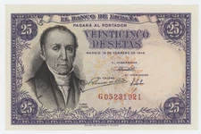 Spain España 25 Pesetas 19-2-1946 Pick 130.a UNC Uncirculated Banknote Estrada
