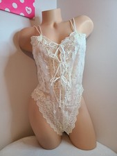 New VTG 80s Victoria's Secret Sheer Lace Tie Front Teddy Bodysuit Size M