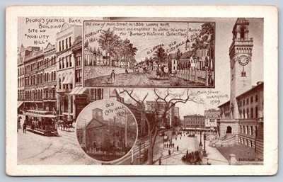 Nobility Hill Old City Hall Bank Building Worcester MA Postcard Multiview 1910s