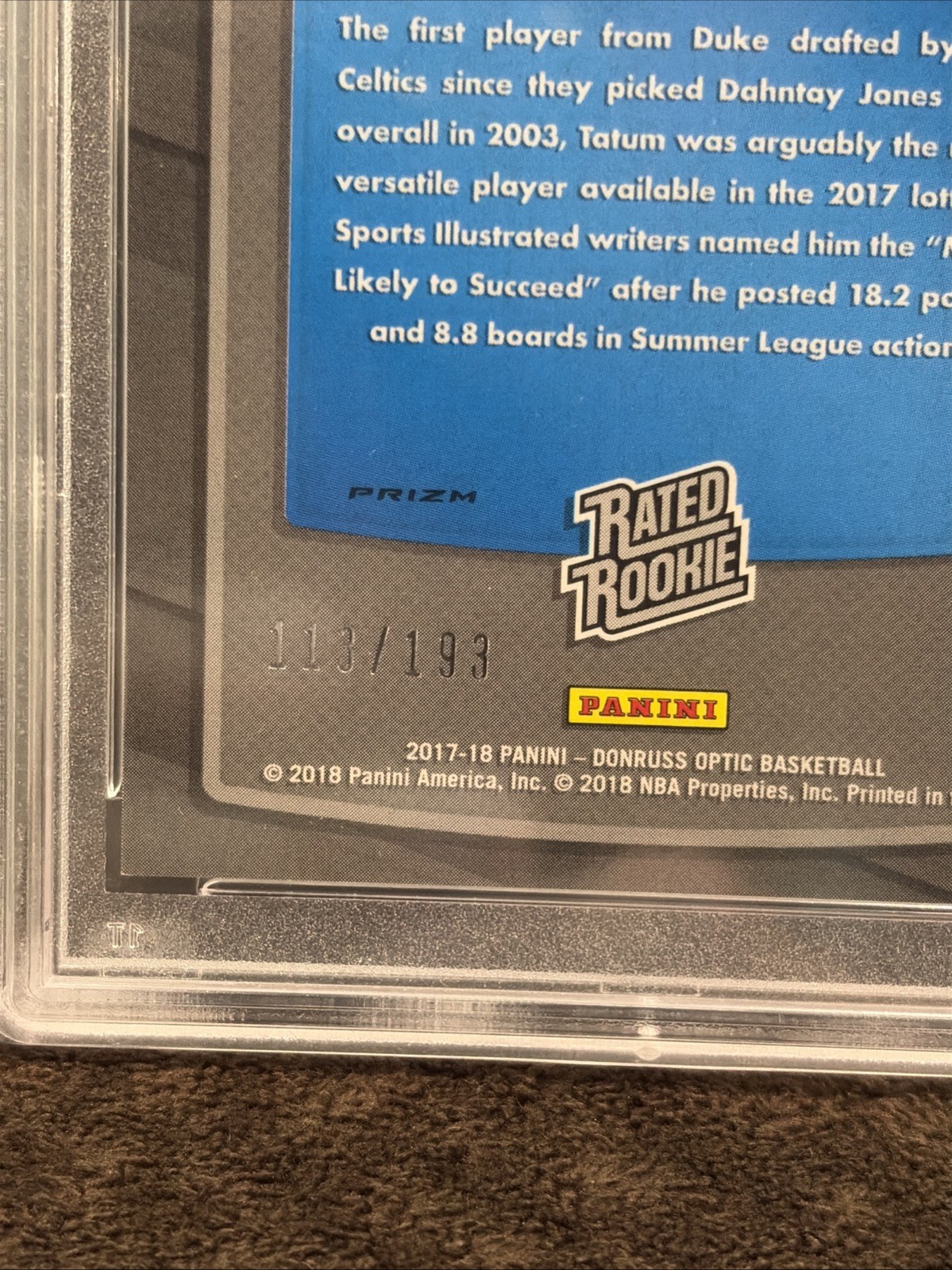 2017 Optic Fast Break Orange Jayson Tatum #198 Rookie /193 PSA 10 RC Pop 52 view 3