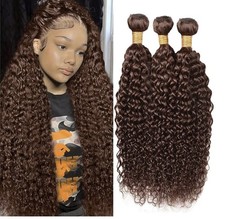 Curly Dark Brown Brazilian Human Hair Weft Extensions Long Set of 3 10/12/14in