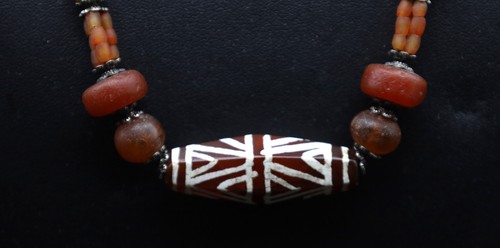 Collana perle incise ambra e corniola argento perle vetro epoca romana antica - Foto 3 di 7