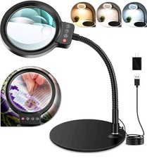 10X 30X Magnifying Glass with Light and Stand, 72 LED 3 Color Modes Stepless Dim