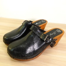 Juicy Couture Clogs Womens 8 Black Leather Wooden Mule Studded ITALY Made Y2K