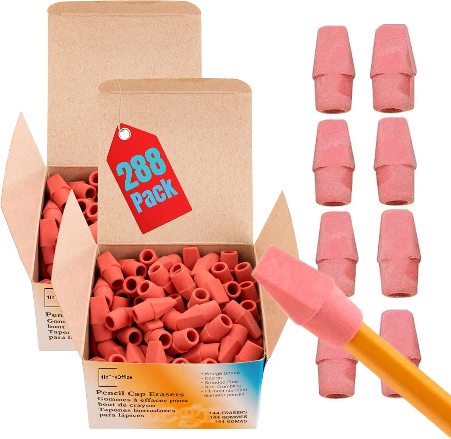 Cap Erasers, Assorted Colors, Arrowhead Caps Tops Eraser, Er