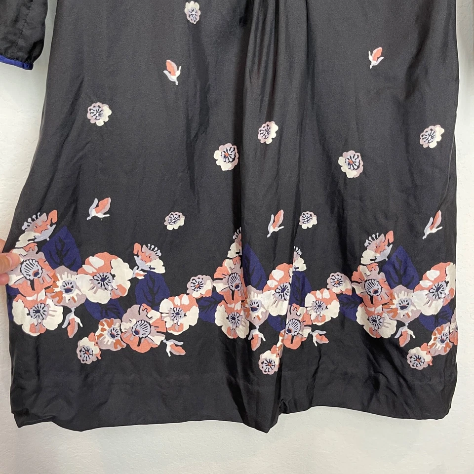 Vestido de seda floral negro manga 3/4 cuello en V Juicy Couture para mujer talla 2 Foto 4 de 4