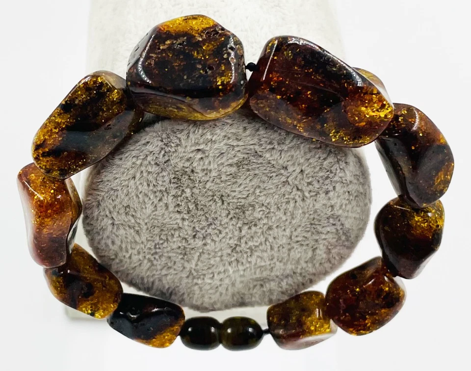 Amber bracelet Natural Baltic Amber Bracelet Dark Green amber stones bracelet - Image 3 of 4