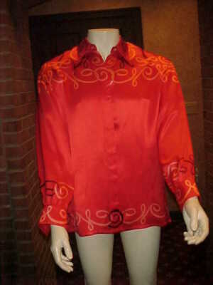 ESCADA WOMEN'S 100% SILK BLOUSE VIBRANT RED WESTERN WITH ACCENT SIZE 42