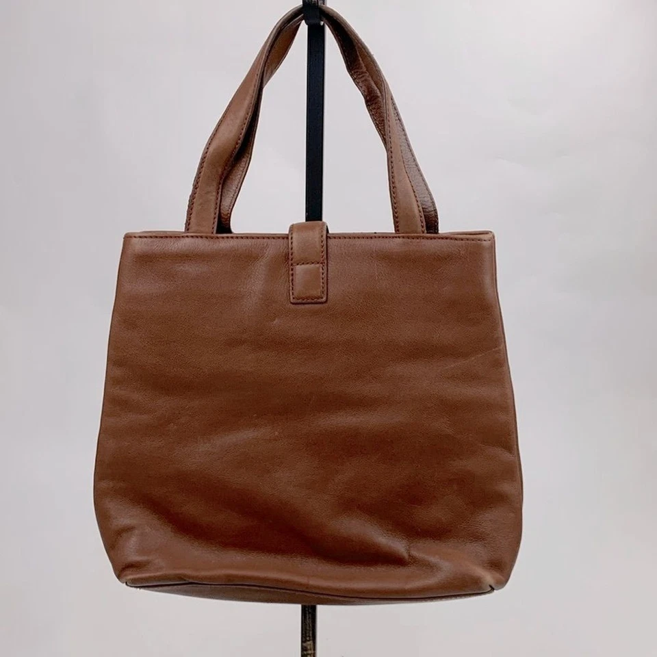 Vintage Ralph Lauren Leather Saddlers Handbag Brown Silver RL Green plaid Lined - Image 4 of 4