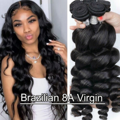 4BUNDLES=400G Loose Deep Wave Brazilian Peruvian Virgin Human Hair Weave Weft US