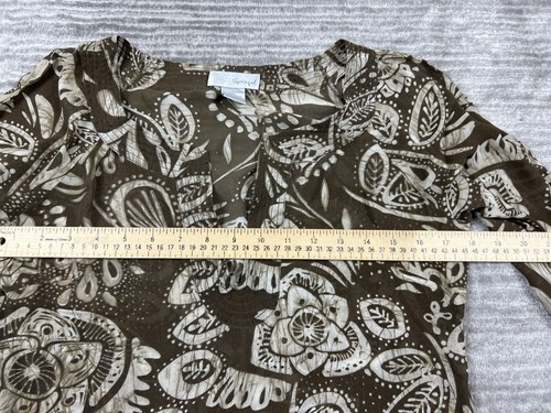 Spiegel Top Womens 6 Brown Floral V-Neck Longsleeve 100% Silk Casual - Picture 4 of 12